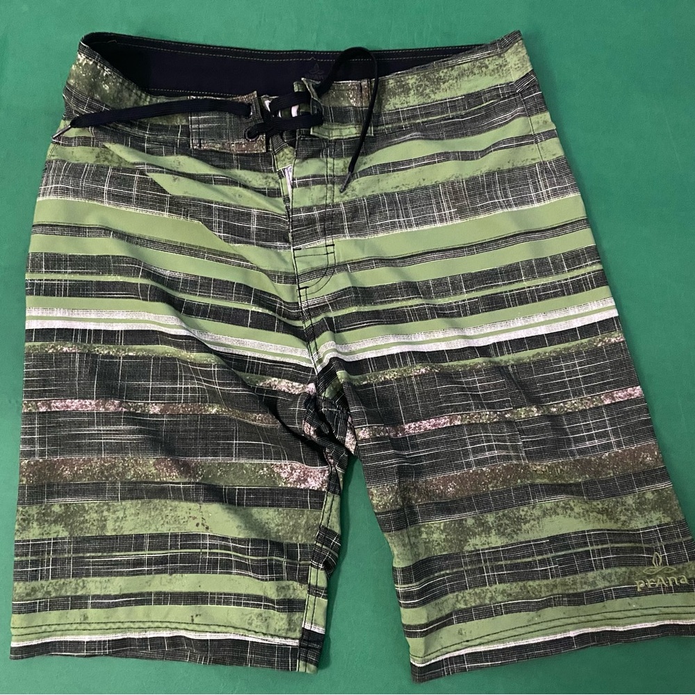Prana Green and Black Board Shorts